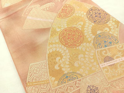 平和屋着物◎六通柄袋帯 御室錦 重ね扇面文 金糸 正絹 逸品 BAAL7833cm