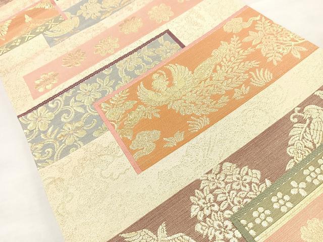 平和屋着物◎六通柄袋帯 花鳥文 金糸 正絹 逸品 BAAL7835cm