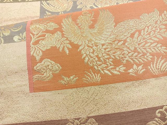 平和屋着物◎六通柄袋帯 花鳥文 金糸 正絹 逸品 BAAL7835cm