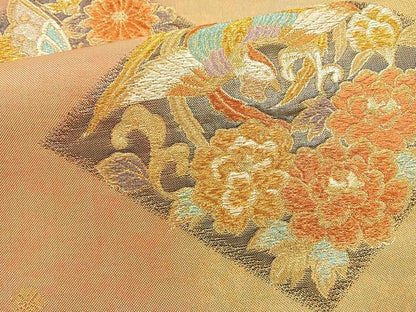 平和屋着物◎六通柄袋帯 花鳥文 金糸 正絹 逸品 BAAL7837cm