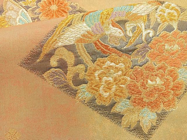平和屋着物◎六通柄袋帯 花鳥文 金糸 正絹 逸品 BAAL7837cm