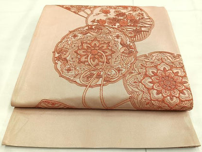 平和屋着物◎太鼓柄袋帯 刺繍 鏡裏花文 正絹 逸品 BAAL7852cm