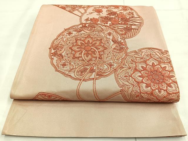平和屋着物◎太鼓柄袋帯 刺繍 鏡裏花文 正絹 逸品 BAAL7852cm
