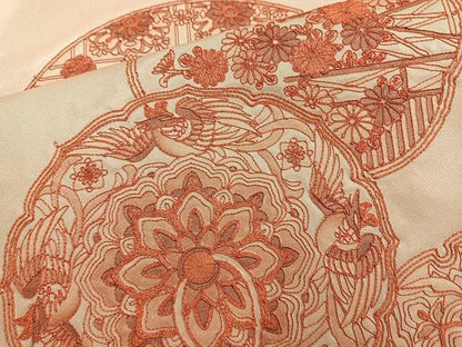 平和屋着物◎太鼓柄袋帯 刺繍 鏡裏花文 正絹 逸品 BAAL7852cm