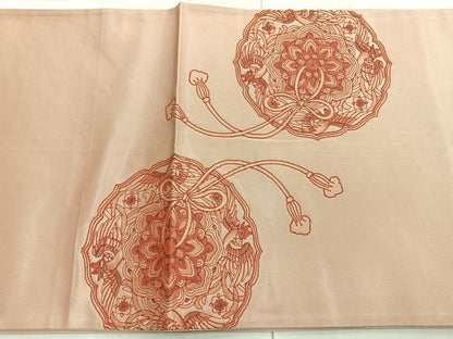 平和屋着物◎太鼓柄袋帯 刺繍 鏡裏花文 正絹 逸品 BAAL7852cm