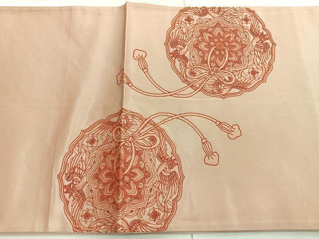平和屋着物◎太鼓柄袋帯 刺繍 鏡裏花文 正絹 逸品 BAAL7852cm