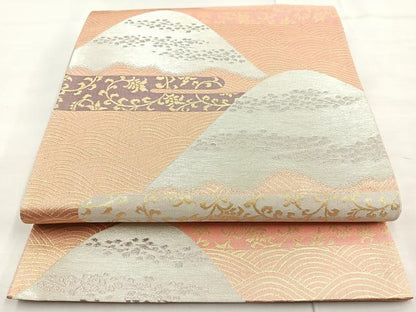 平和屋着物◎西陣 六通柄袋帯 光彩織 遠山風景文 プラチナ箔 正絹 逸品 BAAL7863cm