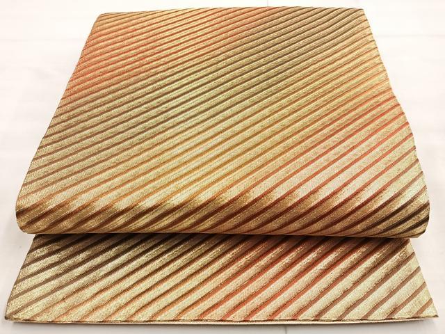 平和屋着物◎佐賀錦　全通柄袋帯　斜島　金糸　正絹　逸品　BAAL7871cm