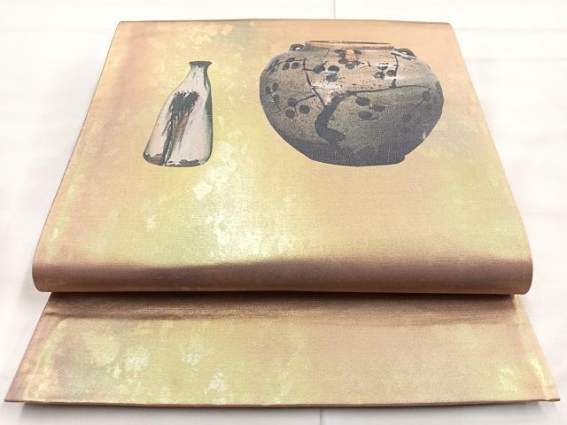 平和屋着物◎太鼓柄袋帯 陶器文 引箔 正絹 逸品 BAAL7873cm