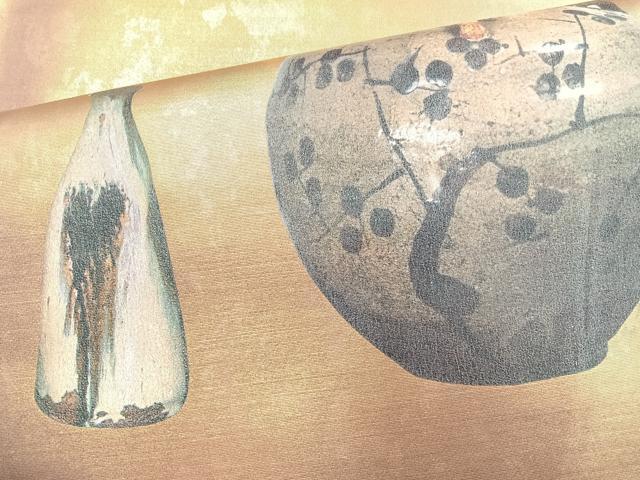 平和屋着物◎太鼓柄袋帯 陶器文 引箔 正絹 逸品 BAAL7873cm
