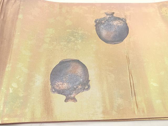 平和屋着物◎太鼓柄袋帯 陶器文 引箔 正絹 逸品 BAAL7873cm