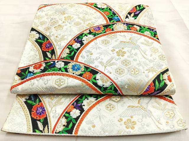 平和屋着物◎六通柄袋帯 唐織 鶴 宝尽くし 金糸 正絹 逸品 BAAL7885cm