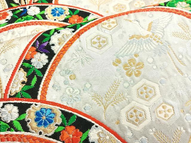 平和屋着物◎六通柄袋帯 唐織 鶴 宝尽くし 金糸 正絹 逸品 BAAL7885cm