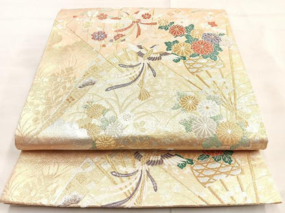 平和屋着物◎六通柄袋帯 唐織 美也古錦 鳳凰花文 金銀糸 正絹 逸品 BAAL7890cm