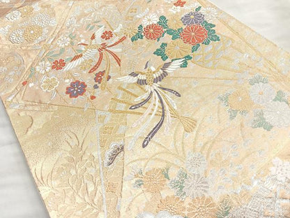 平和屋着物◎六通柄袋帯 唐織 美也古錦 鳳凰花文 金銀糸 正絹 逸品 BAAL7890cm