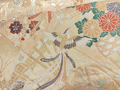 平和屋着物◎六通柄袋帯 唐織 美也古錦 鳳凰花文 金銀糸 正絹 逸品 BAAL7890cm