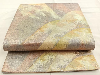 平和屋着物◎六通柄袋帯　遠山風景文　金糸　正絹　逸品　BAAL7897cm