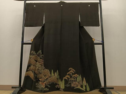 平和屋着物■豪華黒留袖 駒刺繍 風景文 金彩 正絹 逸品 BAAL8994ev