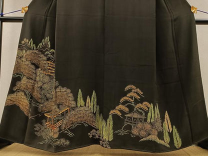 平和屋着物■豪華黒留袖 駒刺繍 風景文 金彩 正絹 逸品 BAAL8994ev