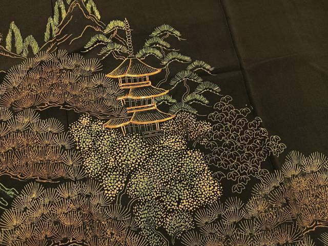 平和屋着物■豪華黒留袖 駒刺繍 風景文 金彩 正絹 逸品 BAAL8994ev