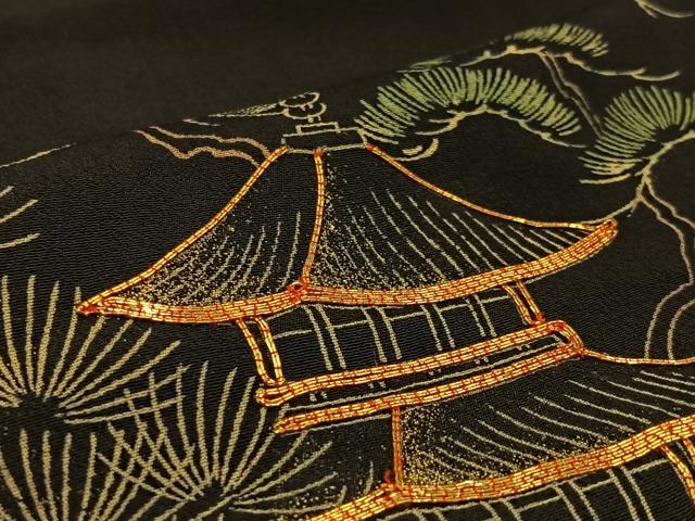 平和屋着物■豪華黒留袖 駒刺繍 風景文 金彩 正絹 逸品 BAAL8994ev