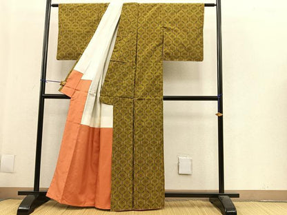 平和屋着物●本場琉球絣 紬 花菱文 正絹 逸品 BAAL9460pk