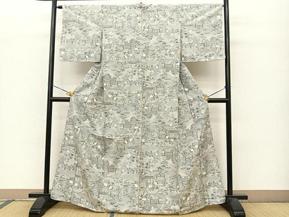 平和屋着物●本場大島紬 白大島 浜松風景文 正絹 逸品 未使用 BAAL9569pk