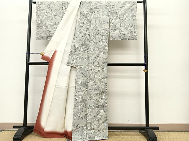 平和屋着物●本場大島紬 白大島 浜松風景文 正絹 逸品 未使用 BAAL9569pk