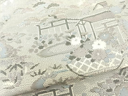 平和屋着物●本場大島紬 白大島 浜松風景文 正絹 逸品 未使用 BAAL9569pk