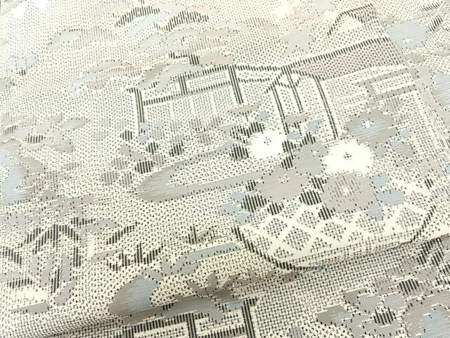 平和屋着物●本場大島紬 白大島 浜松風景文 正絹 逸品 未使用 BAAL9569pk
