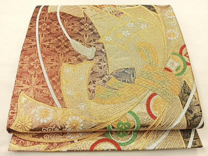 平和屋着物◎六通柄袋帯 束ね熨斗慶長文 金銀糸 正絹 逸品 BAAM0004if