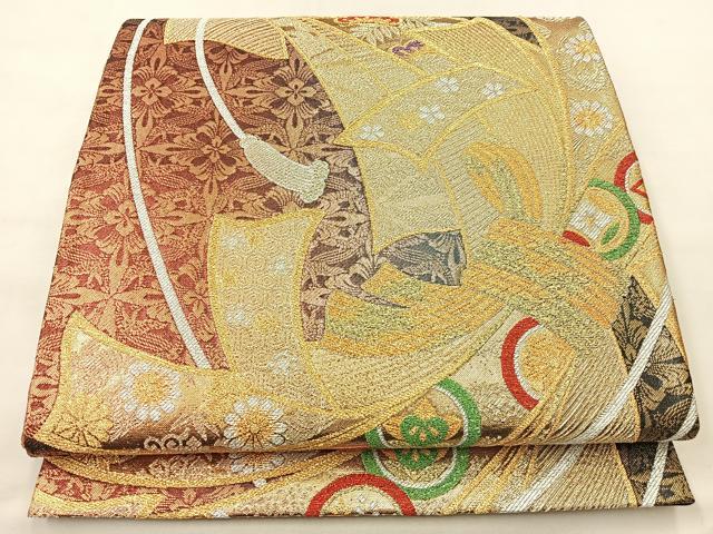 平和屋着物◎六通柄袋帯 束ね熨斗慶長文 金銀糸 正絹 逸品 BAAM0004if