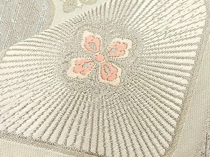 平和屋着物◎六通柄袋帯 唐織 蜀江花菱文 銀糸 正絹 逸品 BAAM0013if