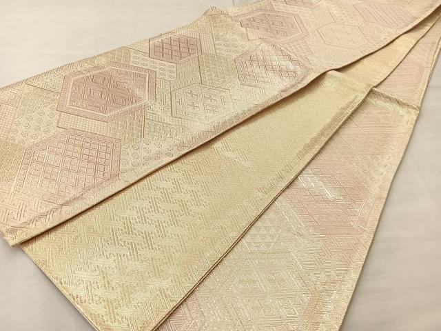 平和屋着物◎佐賀錦　全通柄袋帯　亀甲文様　金糸　正絹　逸品　BAAM0023if
