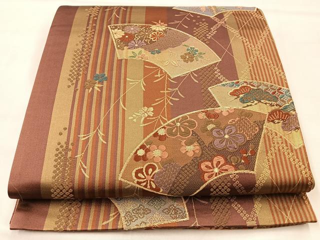 平和屋着物◎六通柄袋帯 唐織 地紙草花文 金糸 正絹 逸品 BAAM0033if