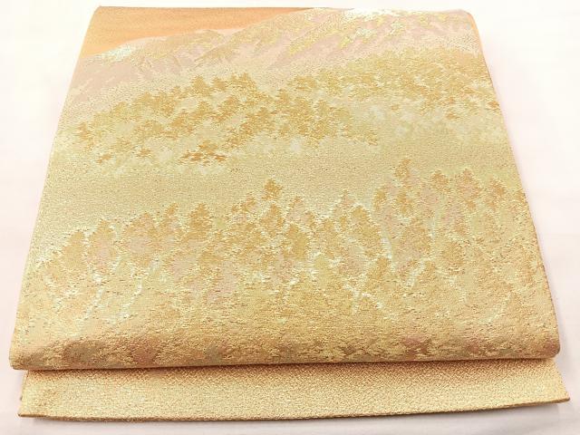 平和屋着物◎六通柄袋帯 遠山樹林文 金糸 正絹 逸品 BAAM0047if