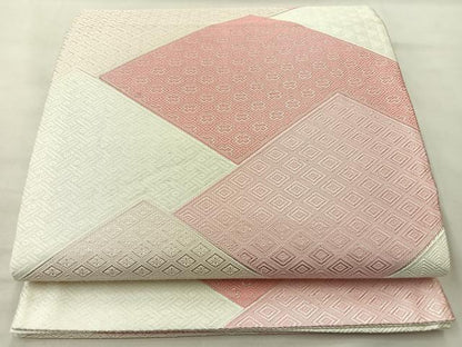 平和屋着物◎六通柄袋帯 色紙重ね 銀糸 正絹 逸品 BAAM0052if