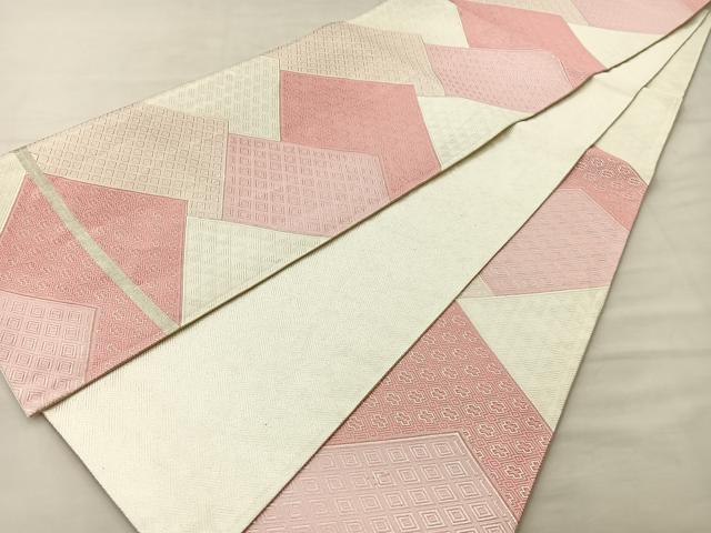 平和屋着物◎六通柄袋帯 色紙重ね 銀糸 正絹 逸品 BAAM0052if
