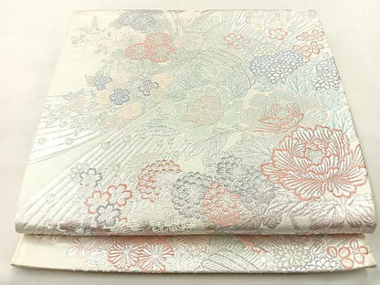 平和屋着物◎六通柄袋帯 唐織 熨斗花文 九百プラチナ 正絹 逸品 BAAM0064if