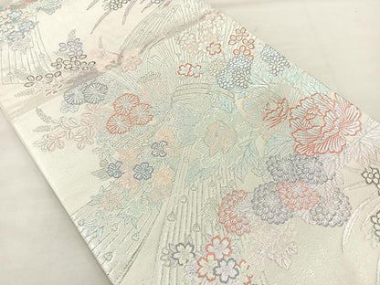 平和屋着物◎六通柄袋帯 唐織 熨斗花文 九百プラチナ 正絹 逸品 BAAM0064if