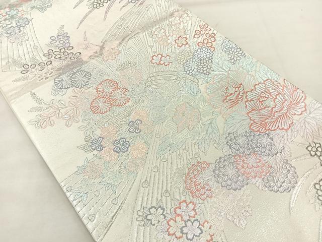 平和屋着物◎六通柄袋帯 唐織 熨斗花文 九百プラチナ 正絹 逸品 BAAM0064if