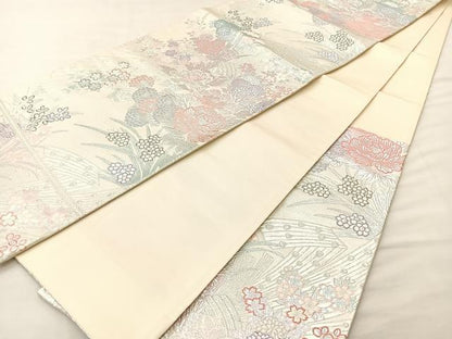 平和屋着物◎六通柄袋帯 唐織 熨斗花文 九百プラチナ 正絹 逸品 BAAM0064if