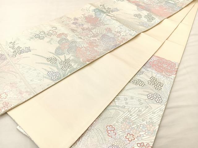 平和屋着物◎六通柄袋帯 唐織 熨斗花文 九百プラチナ 正絹 逸品 BAAM0064if