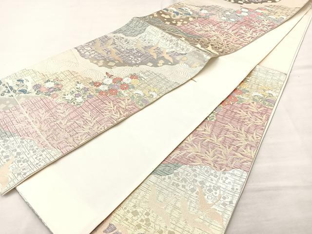 平和屋着物◎六通柄袋帯 唐織 道長飛鶴秋草文 金銀糸 正絹 逸品 BAAM0065if