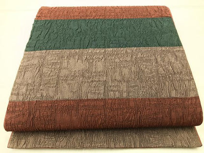 平和屋着物◎全通柄袋帯 ふくれ織 横段文 正絹 逸品 BAAM0071if
