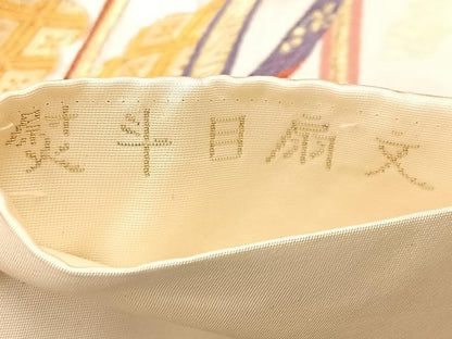 平和屋着物◎六通柄袋帯 唐織 熨斗目扇文 金銀糸 正絹 逸品 BAAM0076if
