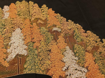 平和屋着物■豪華黒留袖　駒刺繍　樹林文　金彩　正絹　逸品　BAAM1396ui