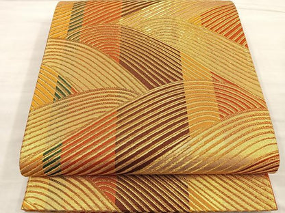 平和屋着物◎六通柄袋帯 立波文 金糸 正絹 逸品 BAAM1474ea