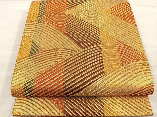 平和屋着物◎六通柄袋帯 立波文 金糸 正絹 逸品 BAAM1474ea
