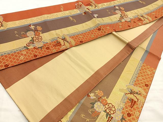 平和屋着物◎六通柄袋帯 唐織 竹垣花間道 金糸 正絹 逸品 BAAM1518ea